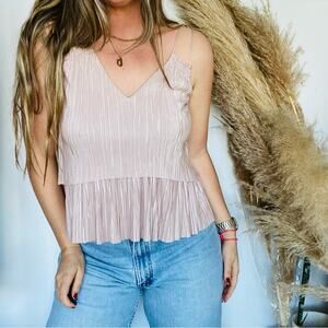 ANTHROPOLOGIE GIANNI BINI Blush Rose Pink Pleated Ruffle Drop Tank Top Blouse XS